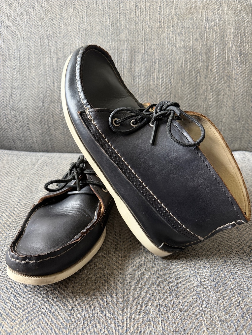 Quoddy Men’s Black Boat Moc Toe High Top Moccasin Shoes Size: 10